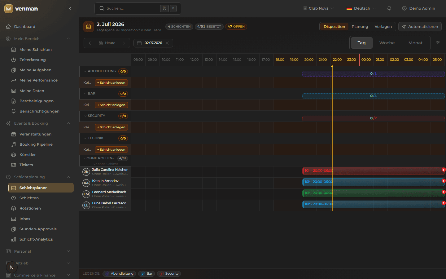 venMan Shift Planner