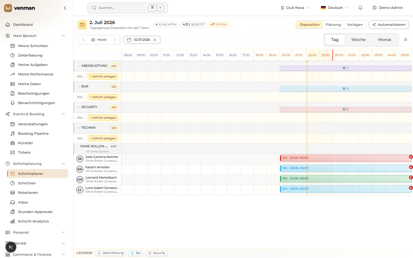 venMan Shift Planner
